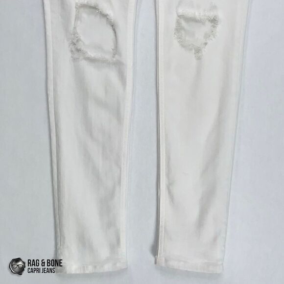 RAG & BONE SKINNY CAPRI JEANS WITH DISTRESSED KNEE HOLES NWT IN BRIGHT WHITE 27 - Picture 4 of 16
